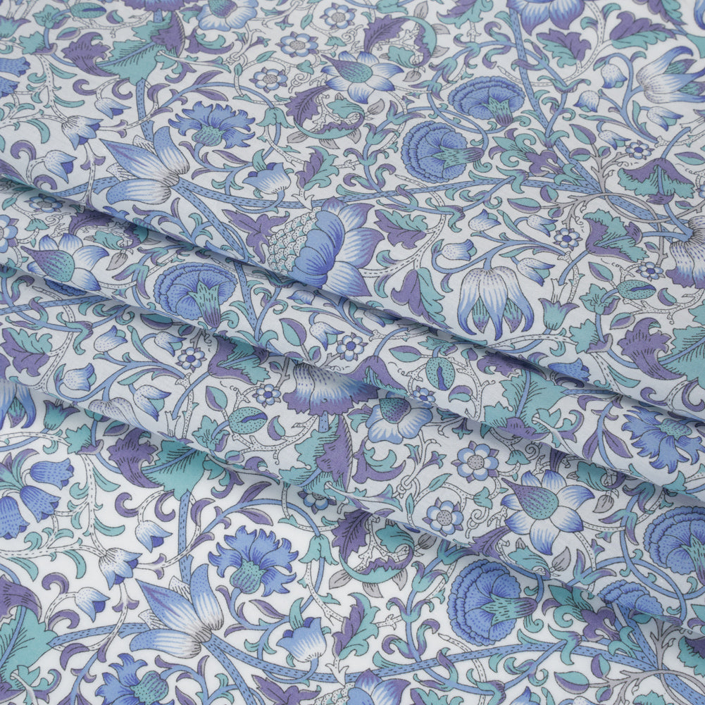 Liberty Fabrics Tana Lawn® - Lodden Blue - Sky Blue, Lavender and Mint Green Arts and Crafts Floral