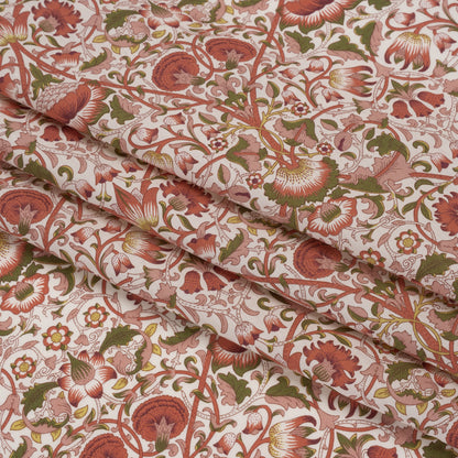 Liberty Fabrics Tana Lawn® - Lodden Rust - Strawberry Red, Pink and Olive Green Arts and Crafts Floral
