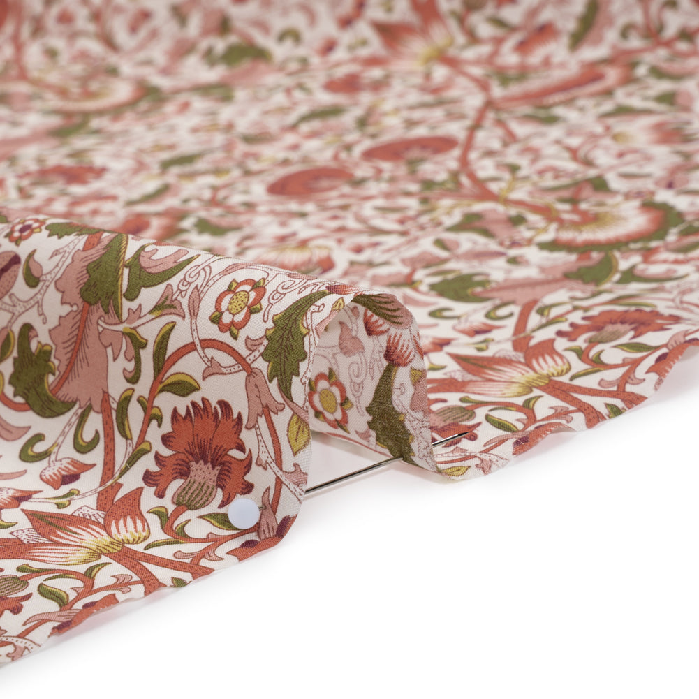 Liberty Fabrics Tana Lawn® - Lodden Rust - Strawberry Red, Pink and Olive Green Arts and Crafts Floral - Detail