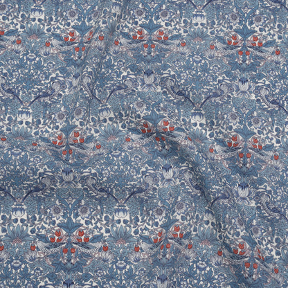 Liberty Fabrics Tana Lawn® - Strawberry Thief Spring Blue - Muted Blue Green, Navy and Red Birds, Berries and Flowers