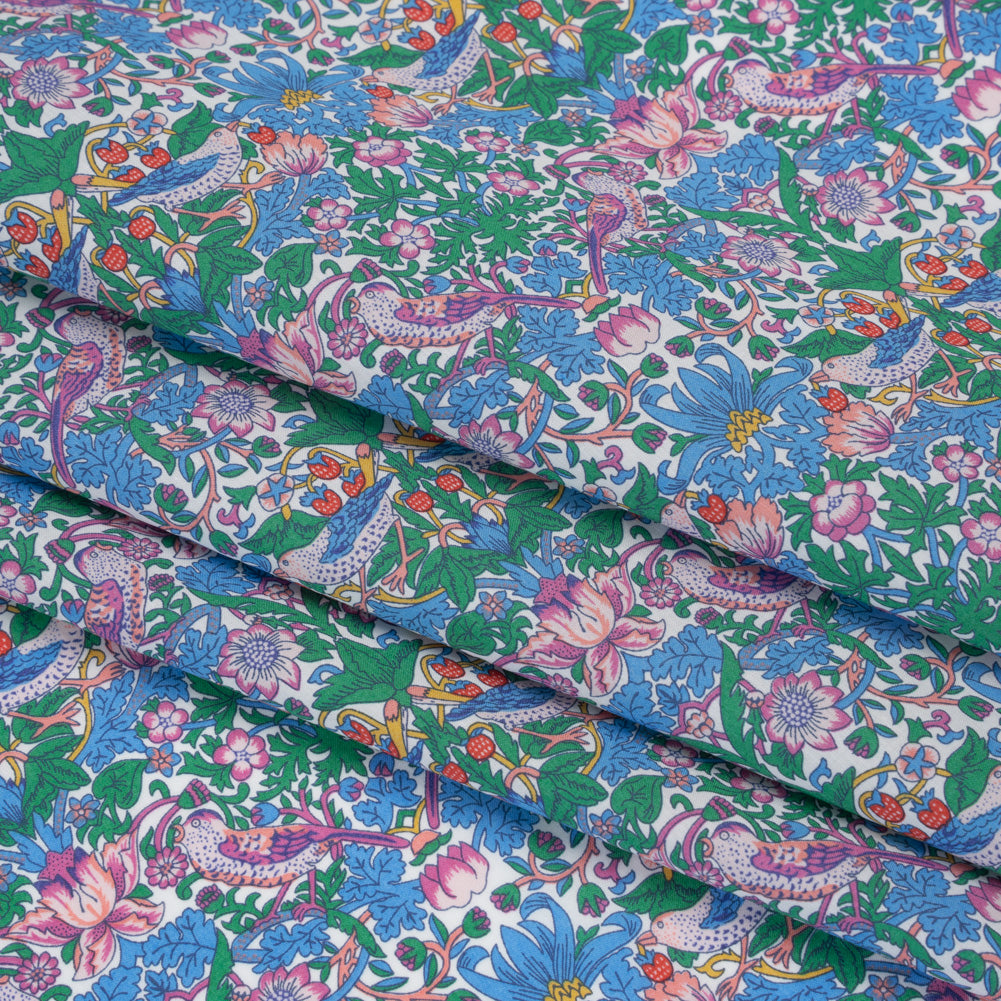 Liberty Fabrics Tana Lawn® - Strawberry Thief Spring Multi Bright - Blue, Green and Pink Birds, Berries and Flowers