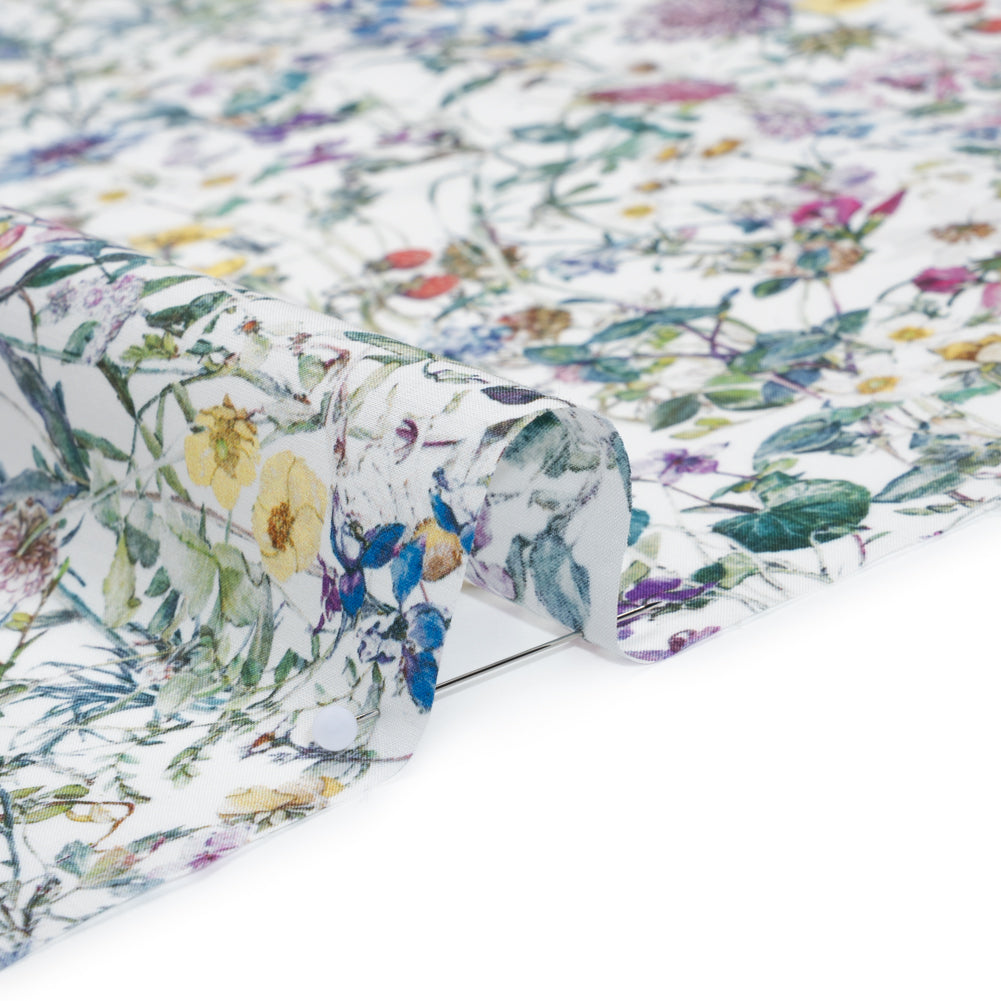 Liberty Fabrics Tana Lawn® - Wild Flowers Multi Pastel - Green, Bright Pink and Yellow Botanical Illustrations