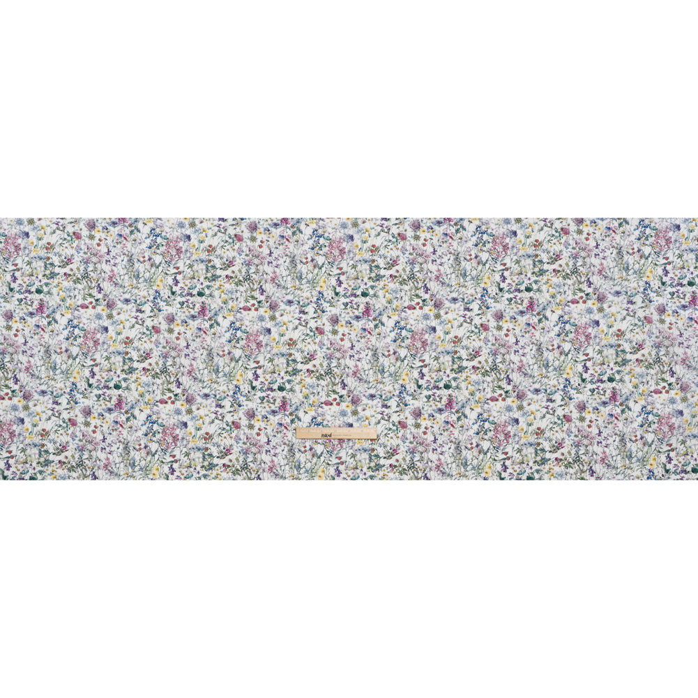 Liberty Fabrics Tana Lawn® - Wild Flowers Multi Pastel - Green, Bright Pink and Yellow Botanical Illustrations