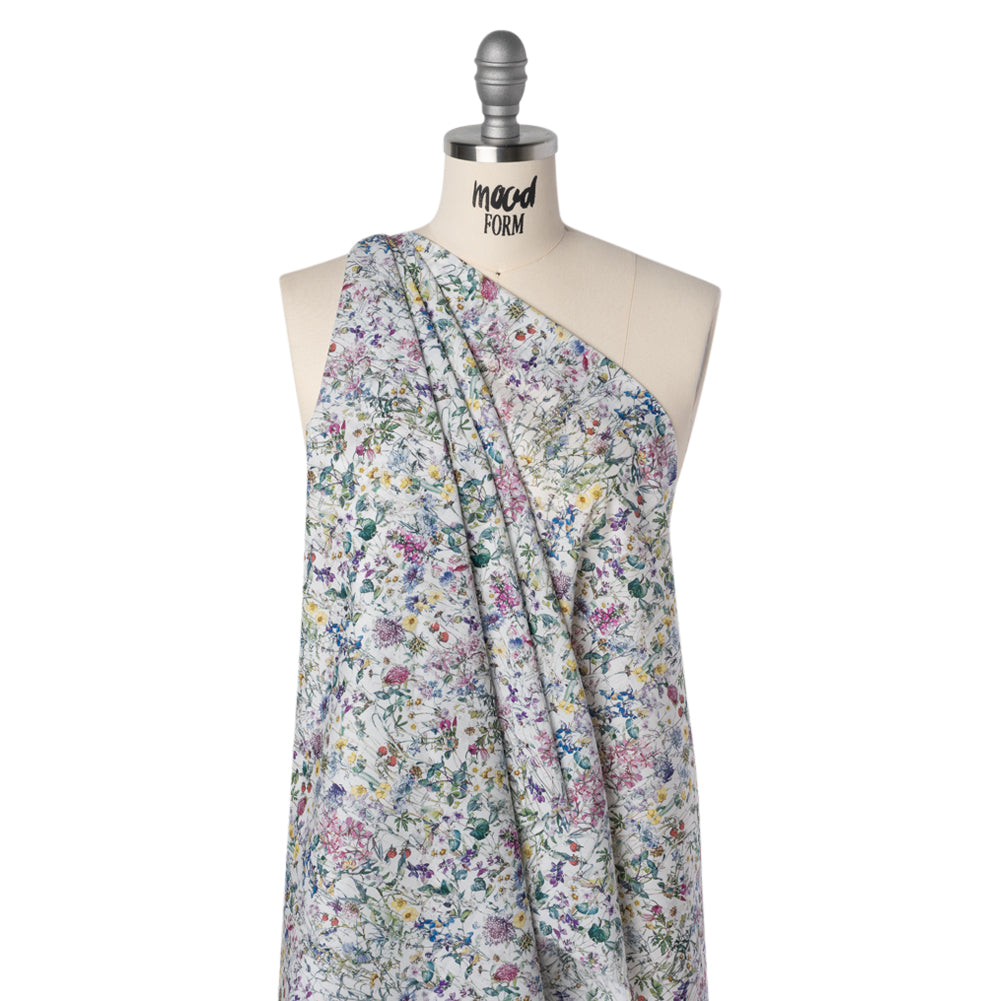 Liberty Fabrics Tana Lawn® - Wild Flowers Multi Pastel - Green, Bright Pink and Yellow Botanical Illustrations