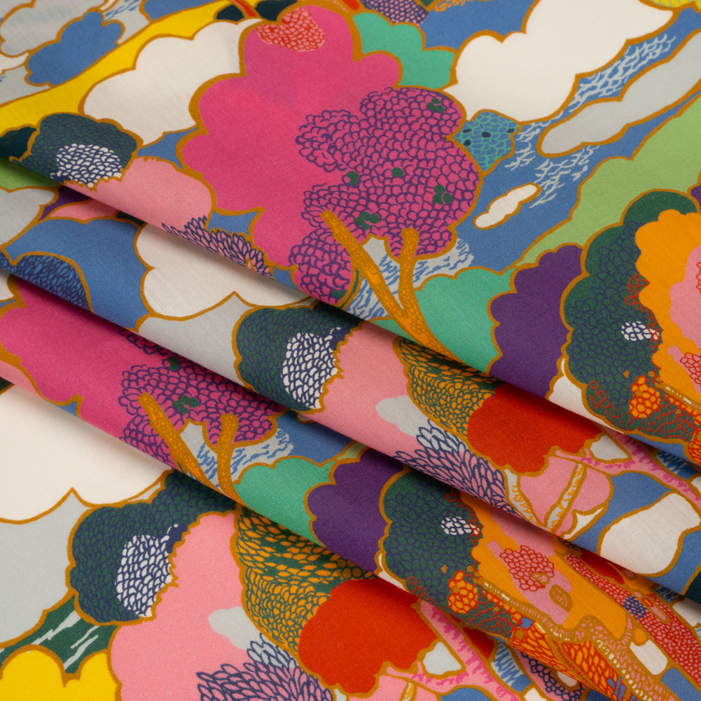 Liberty Fabrics Tana Lawn® - Prospect Road Multi Bright - Yellow, Blue and Red Tree Filled Landscape