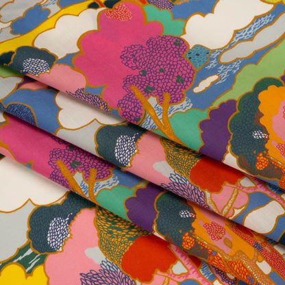 Liberty Fabrics Tana Lawn® - Prospect Road Multi Bright - Yellow, Blue and Red Tree Filled Landscape