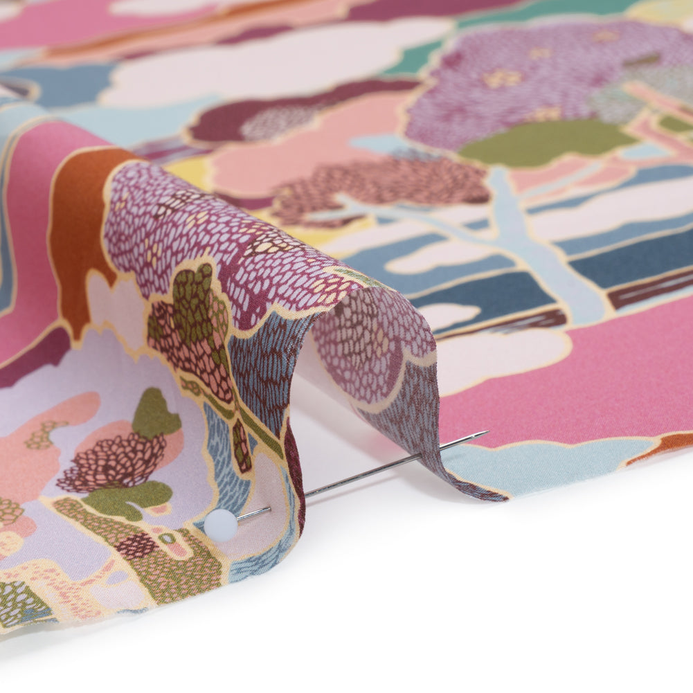 Liberty Fabrics Tana Lawn® - Prospect Road Multi Pastel - Pink, Blue and Green Tree Filled Landscape