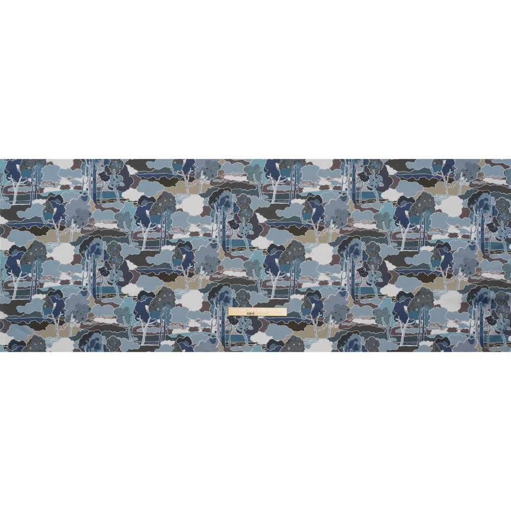 Liberty Fabrics Tana Lawn® - Prospect Road Dark Blue - Navy, Storm Blue and Brown Tree Filled Landscape