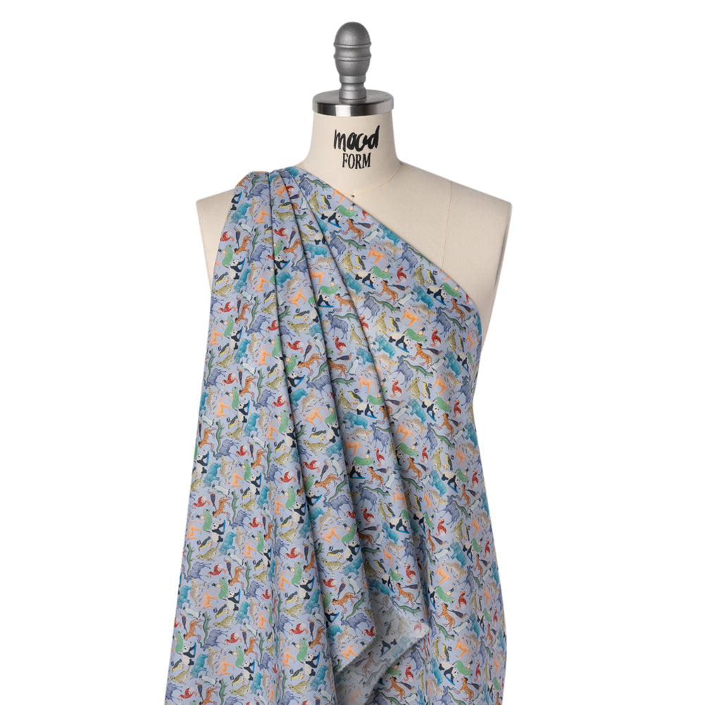 Liberty Fabrics Tana Lawn® - Quey 2 Multi Bright - Blue, Yellow and Green Animals with Clothes - Drape