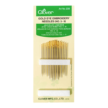 Clover Gold Eye Embroidery Needles - Sizes 3-9 - 16 ct