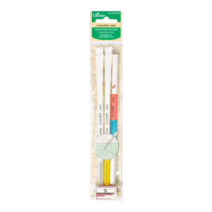 Clover Chacopel Fabric Pencils - Fine - Pink and Blue, White, Yellow and Sharpener Set Folded