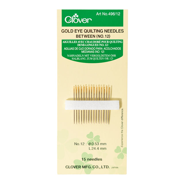 Clover Gold Eye Quilting Between Needles - Size 12 - 15 ct