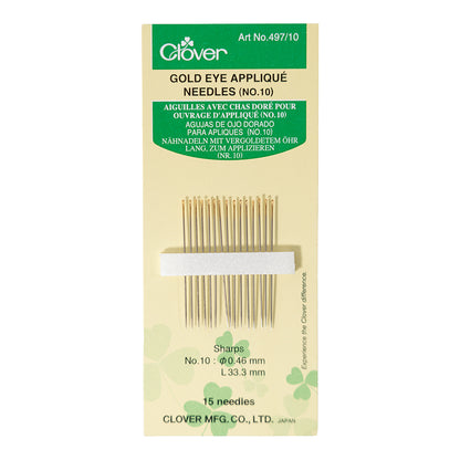 Clover Gold Eye Applique Needles - Size 10 - 15 ct