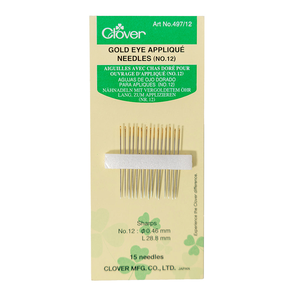 Clover Gold Eye Applique Needles - Size 12 - 15 ct
