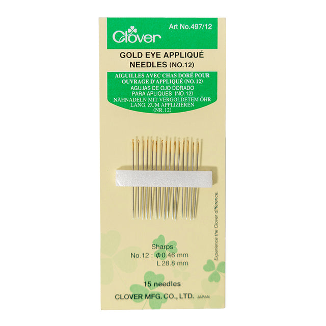 Clover Gold Eye Applique Needles - Size 12 - 15 ct