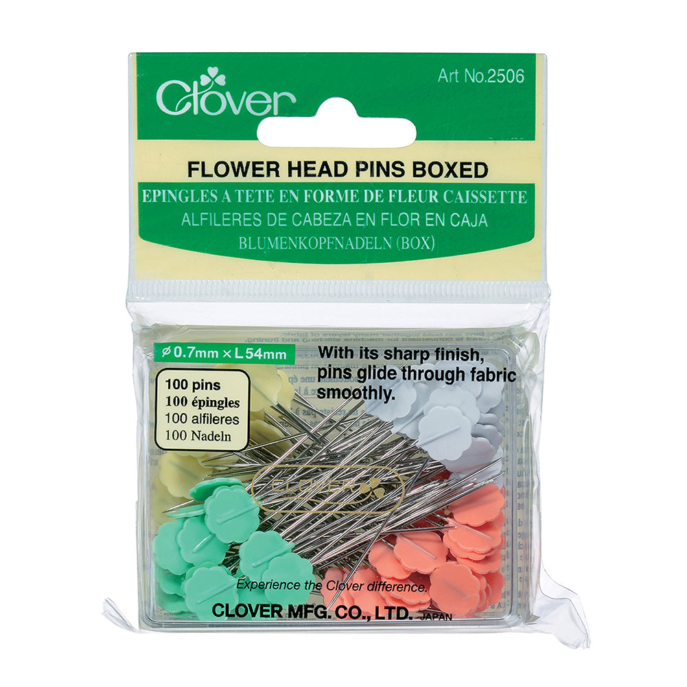 Clover Flower Head Pins Box for Medium Weight Fabrics - 100 ct Drape