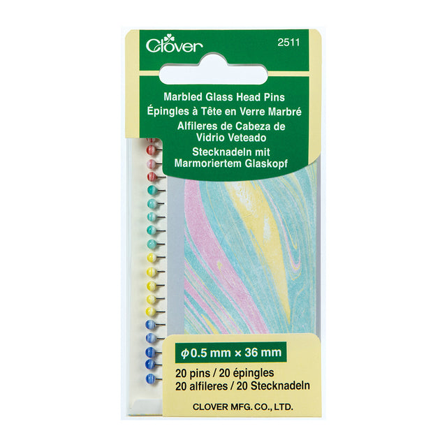 Clover Marbled Glass Head Pins - Assorted Colors - 20 ct Folded