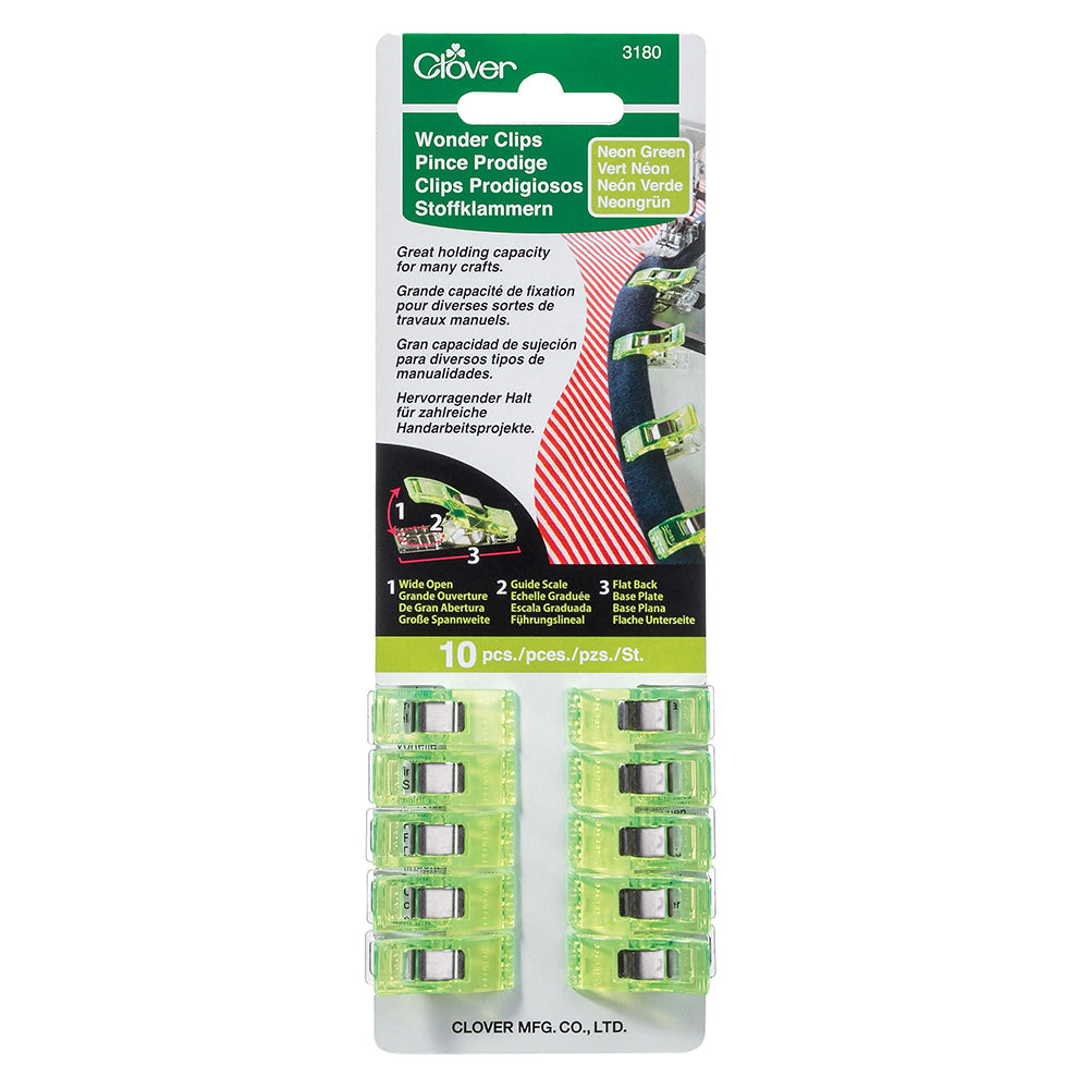 Clover Wonder Clips - Neon Green - 10 pc - Folded