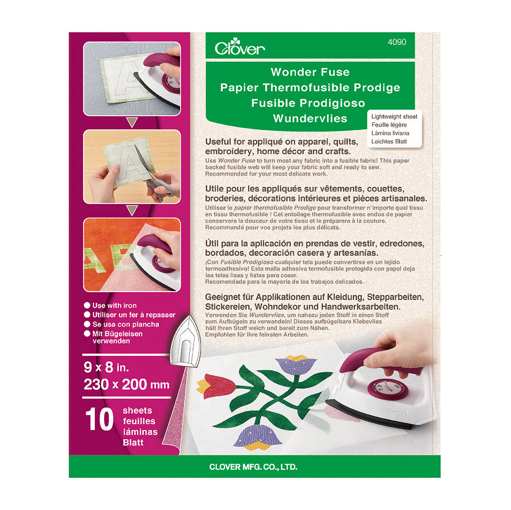 Clover Wonder Fuse Sheet - Lightweight Fusible Web, 9" x 8" - 10 sheets Drape