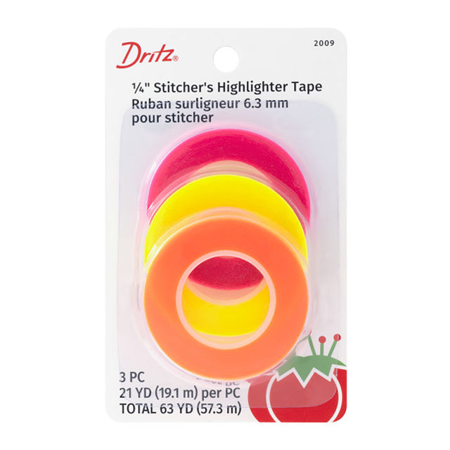 Dritz Stitcher's Highlighter Tape - Pink, Orange and Yellow - 0.25"