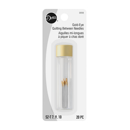 Dritz Gold-Eye Quilting Between Hand Needles with Storage Tube - Assorted Sizes - 20 PC
