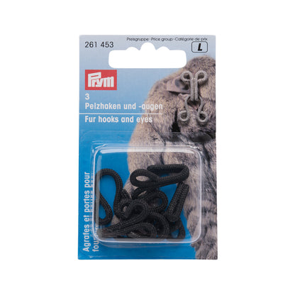 Prym Fur Hooks & Eyes - Black Fabric Covered - 3 Sets