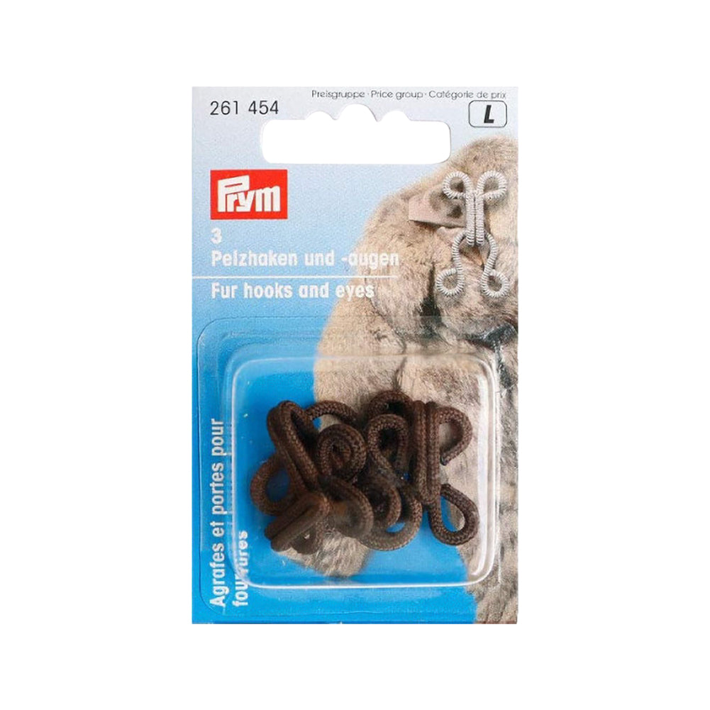 Prym Fur Hooks & Eyes - Brown Fabric Covered - 3 Sets