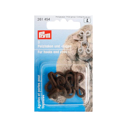 Prym Fur Hooks & Eyes - Brown Fabric Covered - 3 Sets