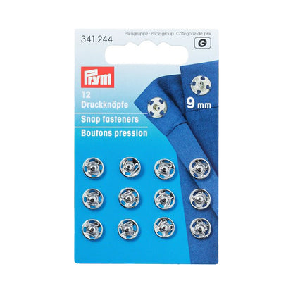 Prym Sew-On Snap Fasteners - Silver Brass 9mm - 12 ct