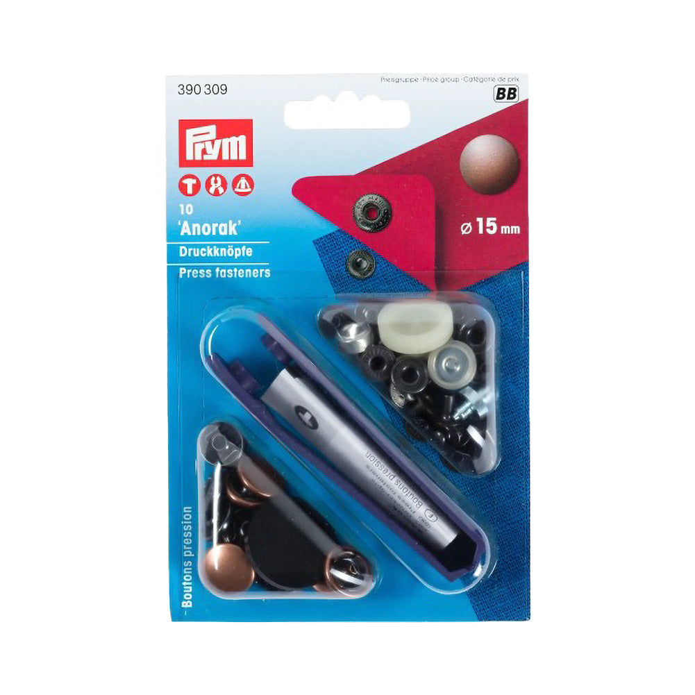 Prym Anorak Press Fasteners with Tools - Antique Copper 15mm - 10pc