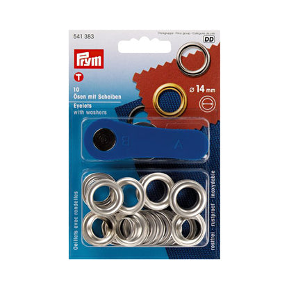 Prym Eyelets with Washers and Tools - Silver 14mm - 10pc