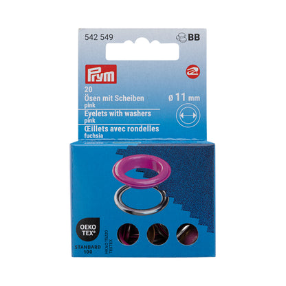 Prym Eyelets with Washers - Pink 11mm - 20pc
