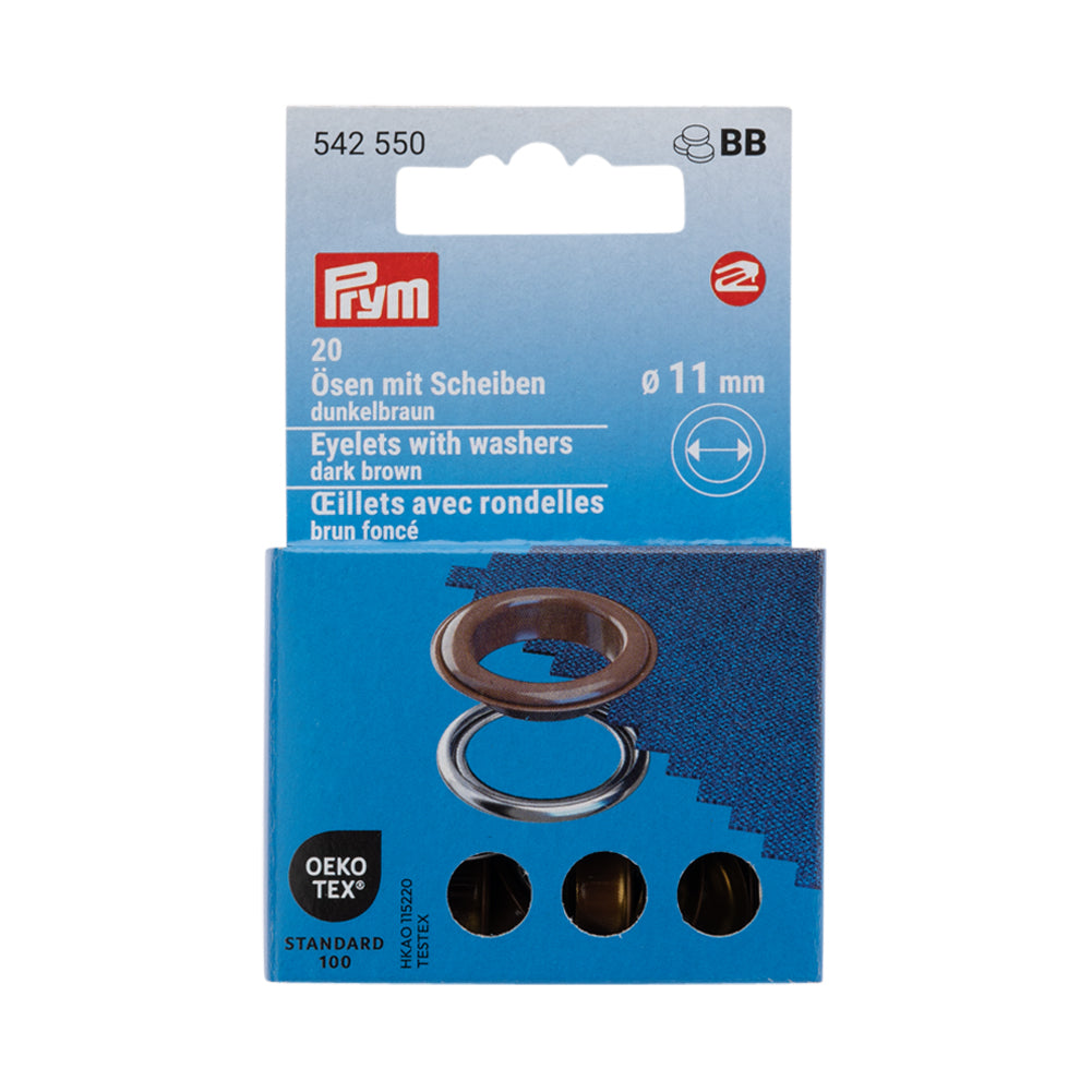 Prym Eyelets with Washers - Dark Brown 11mm - 20pc