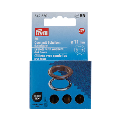 Prym Eyelets with Washers - Dark Brown 11mm - 20pc