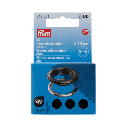 Prym Eyelets with Washers - Black 14mm - 15pc