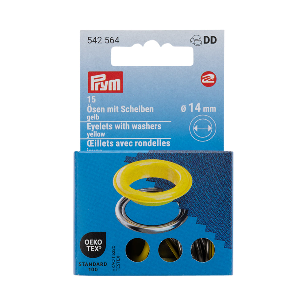Prym Eyelets with Washers - Yellow 14mm - 15pc