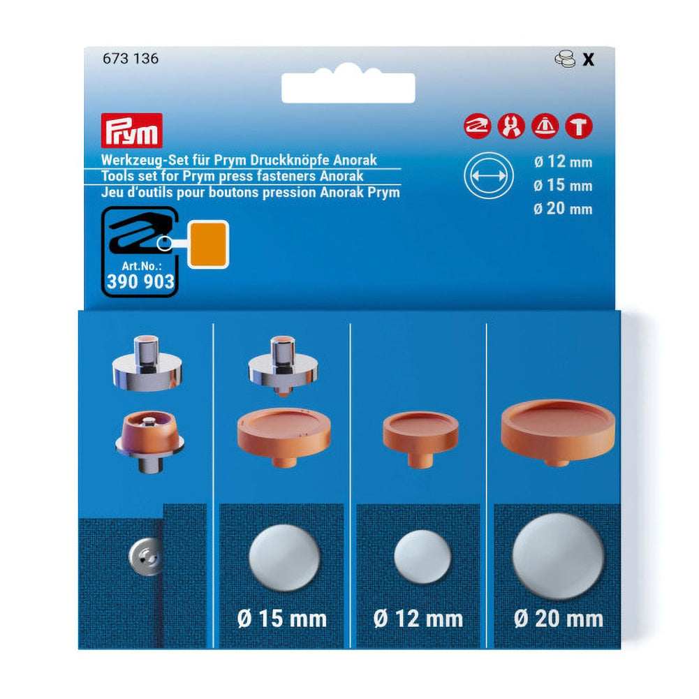 Prym VARIO Creative Tool Set for Anorak Press Fasteners - 12mm, 15mm and 20mm