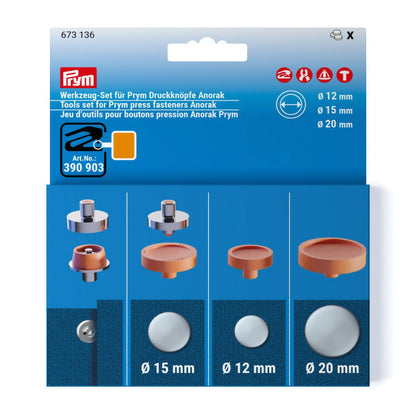 Prym VARIO Creative Tool Set for Anorak Press Fasteners - 12mm, 15mm and 20mm