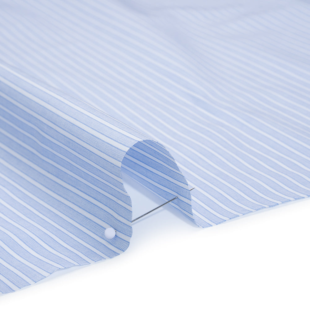 Cotton Shirting - Blue Bell and White Chambray Stripes - Deadstock