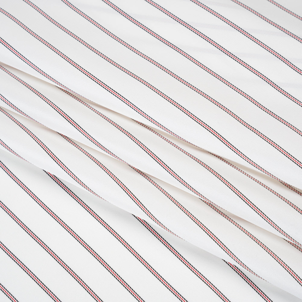 Acetate Twill Lining - White, Black and Red Stripes - Deadstock Folded