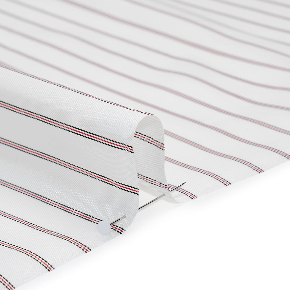 Acetate Twill Lining - White, Black and Red Stripes - Deadstock Detail