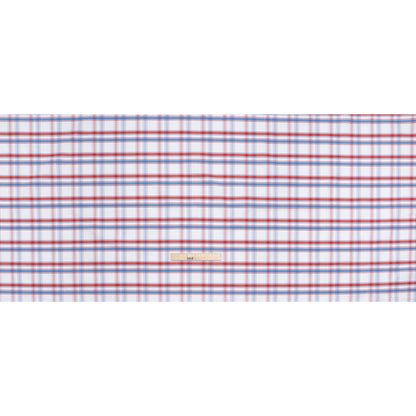 Cotton Oxford Shirting - Sky Blue, Tango Red and White Plaid - Deadstock