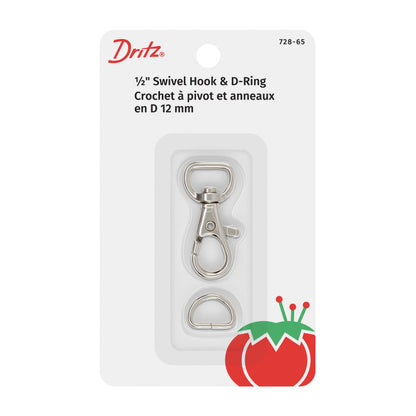 Dritz Small Swivel Hook & D-Ring - 1/2" Nickel - 1 set