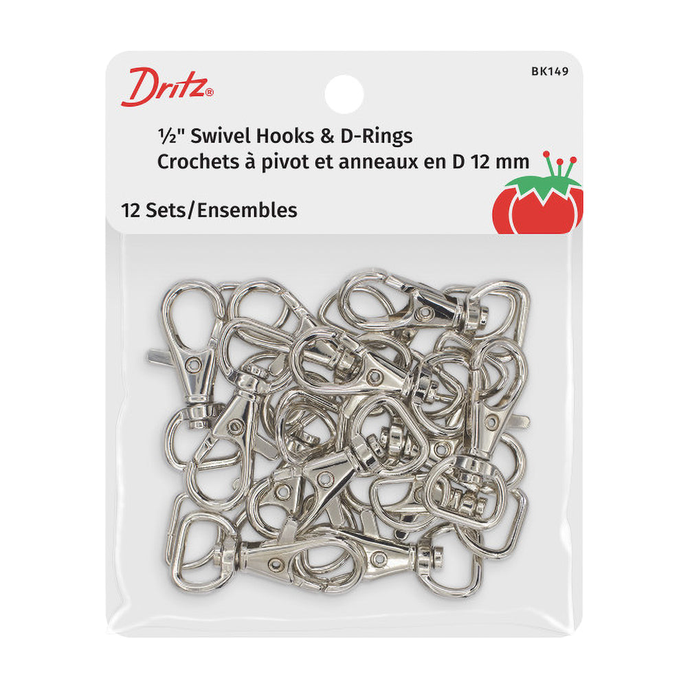 Dritz Swivel Hooks & D-Rings - 0.5" Nickel - 12 Sets