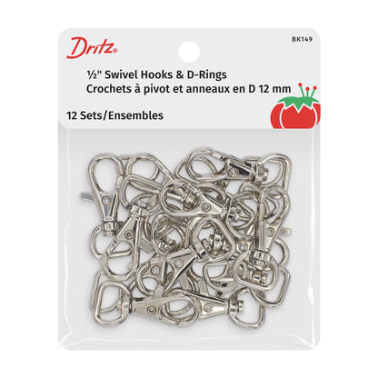 Dritz Swivel Hooks & D-Rings - 0.5" Nickel - 12 Sets