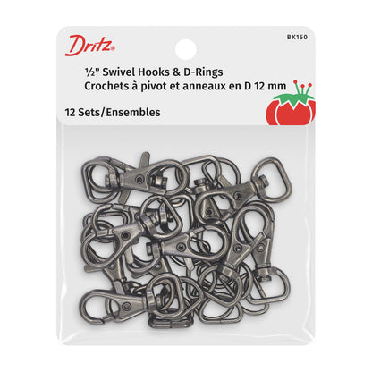 Dritz Swivel Hooks & D-Rings - 0.5" Gunmetal - 12 Sets