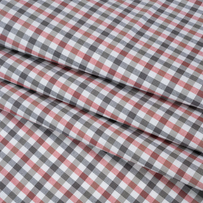 Cotton Oxford Shirting - Charcoal, Warm Gray and Red Checks - Deadstock