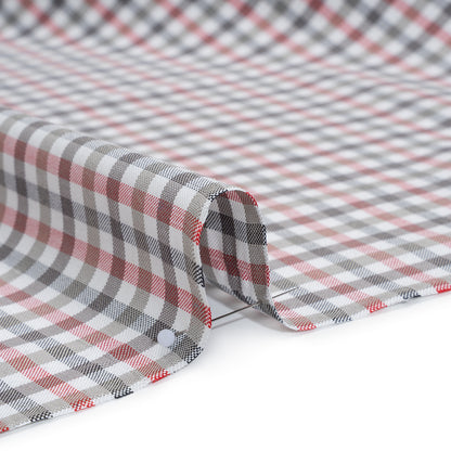 Cotton Oxford Shirting - Charcoal, Warm Gray and Red Checks - Deadstock