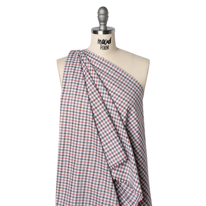 Cotton Oxford Shirting - Charcoal, Warm Gray and Red Checks - Deadstock