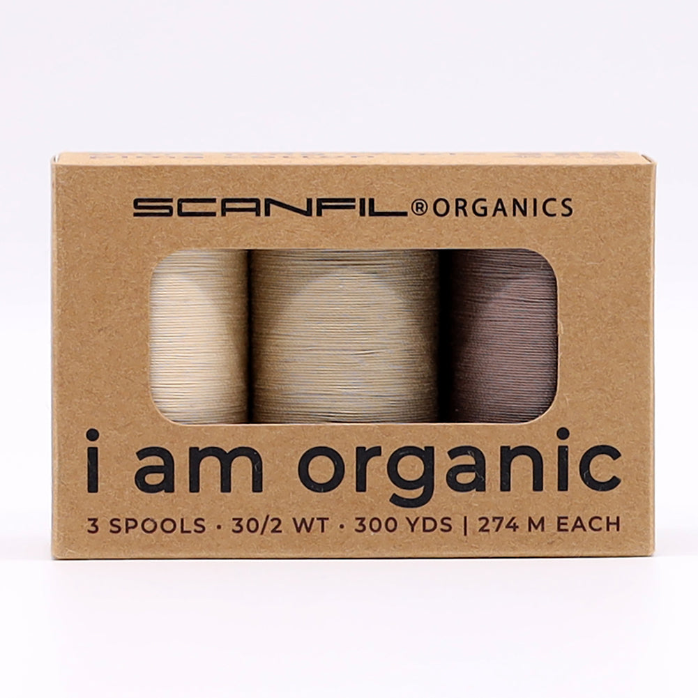 SCANFIL® 30wt Organic Pima Cotton Thread Trio Set - 3ct 300yd Spools - Tan Shades - Drape